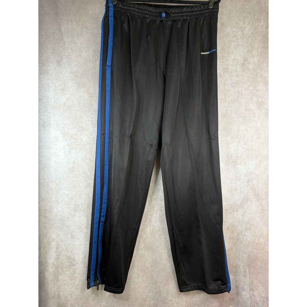 VTG Y2K Paco Sport Track Pants Mens Large‎ Black Blue Side Stripe Ankle Zip